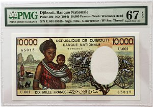 Cédula Antiga de Djibouti 10 000 Francs ND (1984) - Certificada pela PMG