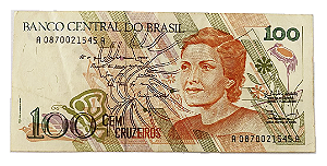 Cédula Antiga do Brasil 100 Cruzeiros 1990 - Cecília Meireles