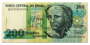 Cédula Antiga do Brasil 200 Cruzeiros 1990