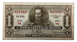 Cédula Antiga da Bolívia 1 Boliviano 1928