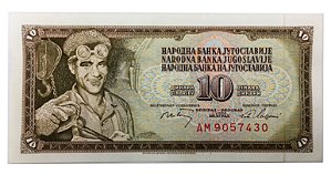 Cédula Antiga da Yugoslávia 10 Dinara 1968