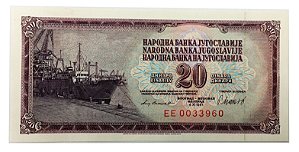 Cédula Antiga da Yugoslávia 20 Dinara 1981