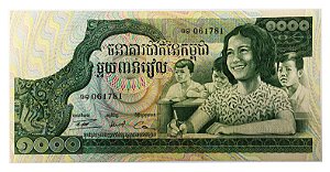 Cédula Antiga da Camboja 1000 Riels ND (1972-1973)