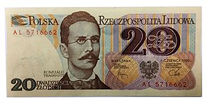 Cédula Antiga da Polônia 20 Zlotych 1982