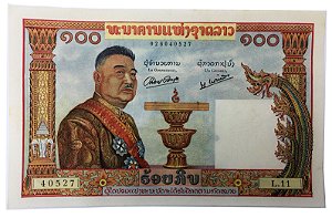 Cédula Antiga de Laos 100 Kip ND(1957) - Rei Sisavang Vong
