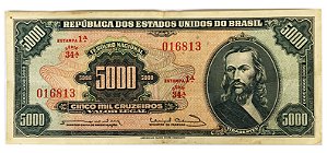 Cédula Antiga do Brasil 5 Mil Cruzeiros  1963