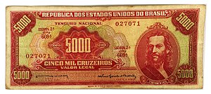 Cédula Antiga do Brasil 5 Mil Cruzeiros  1964