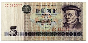 Cédula Antiga da Alemanha 5 Mark 1975