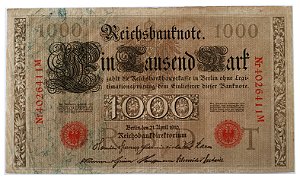 Cédula Antiga da Alemanha 1000 Mark 1910