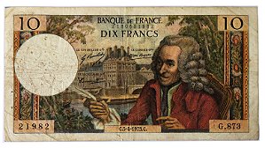 Cédula Antiga da França 10 Francs 1973 - Voltaire