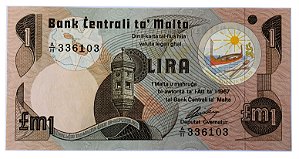 Cédula Antiga de Malta 1 Lira 1979