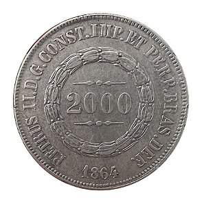 Moeda Antiga do Brasil 2000 Réis 1864