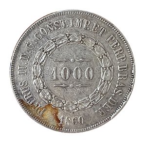 Moeda Antiga do Brasil 1000 Réis 1860 - Data emendada de 1850