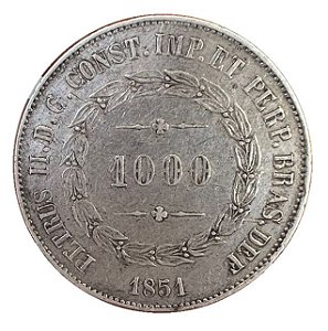 Moeda Antiga do Brasil 1000 Réis 1851 - DEF sem ponto