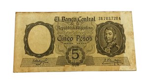 Cédula Antiga da Argentina 5 Pesos ND(1960-62)