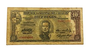 Cédula Antiga do Uruguai 10 Pesos 1939