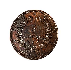 Moeda Antiga da França 5 Centimes 1897 A