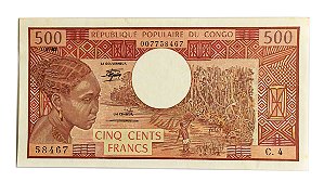 Cédula Antiga do Congo 500 Francs 1983