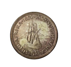 Moeda Antiga da África do Sul 5 Shillings 1952