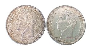 Moedas Antigas da Venezuela 1 Bolivar 1954 e 1960 (Gram 5)