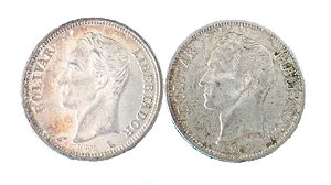 Moedas Antigas da Venezuela 1 Bolivar 1954 e 1960 (Gram 5)