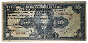 Cédula Antiga do Brasil 10 Mil Réis 1926 - Aproveitada