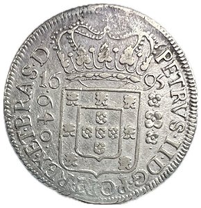 Moeda Antiga do Brasil Colônia 640 Réis 1695 - Coroa Estreita