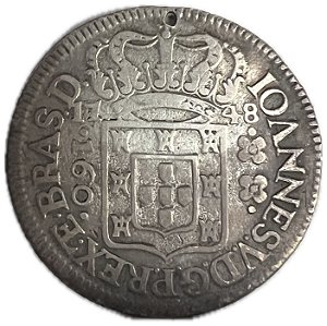 Moeda Antiga do Brasil Colônia 160 Réis 1748 - Esfera Redonda