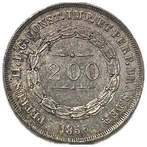 Moeda Antiga do Brasil Império 200 Réis 1856 - Coroa com Espinhos