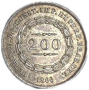 Moeda Antiga do Brasil Império 200 Réis 1866