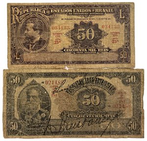 2 Cédulas Antiga do Brasil: 50 Mil Réis 1923 e 50 Mil Réis 1936