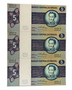 03 Cédulas Antigas do Brasil 5 Cruzeiros 1974