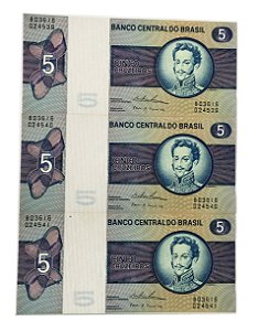 03 Cédulas Antigas do Brasil 5 Cruzeiros 1974