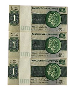 03 Cédulas Antigas do Brasil 1 Cruzeiro 1980 sequenciadas