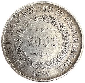 Moeda Antiga do Brasil 2000 Réis 1851