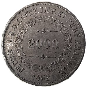 Moeda Antiga do Brasil 2000 Réis 1852