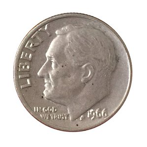 Moeda Antiga dos Estados Unidos One Dime 1966 - Roosevelt Dime