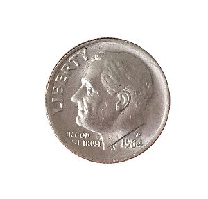 Moeda Antiga dos Estados Unidos One Dime 1984 P - Roosevelt Dime