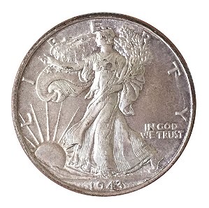 Moeda Antiga dos Estados Unidos Half Dollar 1943 - Walking Liberty