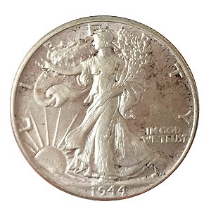 Moeda Antiga dos Estados Unidos Half Dollar 1944 - Walking Liberty