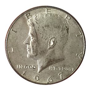 Moeda Antiga dos Estados Unidos Kennedy Half Dollar 1967