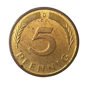 Moeda Antiga da Alemanha 5 Pfennig 1986 D