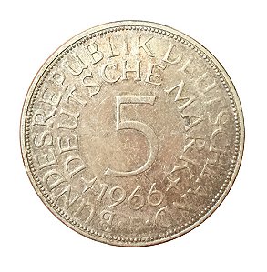 Moeda Antiga da Alemanha 5 Deutsche Mark 1966 F