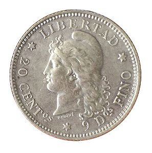 Moeda Antiga da Argentina 20 Centavos 1883