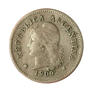 Moeda Antiga da Argentina 10 Centavos 1909