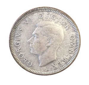 Moeda Antiga da Inglaterra Six Pence 1944