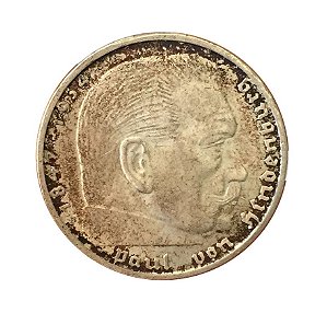 Moeda Antiga da Alemanha 2 Reichsmark 1938 B