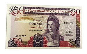 Cédula Antiga de Gibraltar 50 Pounds 1986