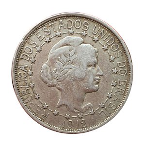 Moeda Antiga do Brasil 2000 Réis 1912 - Estrelas Ligadas