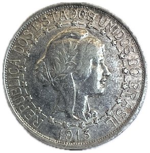 Moeda Antiga do Brasil 1000 Réis 1913 - Estrelas Ligadas